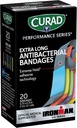 CURAD Performance Series IRONMAN Antibacterial Bandages, Extreme Hold Adhesive Technology, Extra Long Flexible Fabric Bandages for Cuts, Scrapes, & Burns, Assorted Colors, 0.75 x 4.75 inches, 20 Count