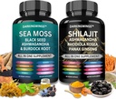 Shilajit and sea moss combo -Sea Moss 3000mg, Black Seed Oil 2000mg, Ashwagandha 2000mg, Shilajit 9000mg, Rhodiola Rosea1000mg,Panax Ginseng1500mg ¦ moss y shilajit pack, todo en un suplemento