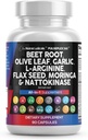 Limpio Nutraceuticals Beet Root Capsules Olive Leaf Nattokinase Ajo Extracto L-Arginina Omega 3 Levadura roja Hibiscus Danshen - Healthy Support Suplemento - 90 Ct