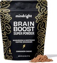 Mindright Brain Boost Cafetera Enhancer - Superfood Blend w/Mushroom - Mane de León, extracto de frutas de café, Rhodiola, Cordyceps, Cacao - Caffeine Gratis No Sugar 30 Servimientos