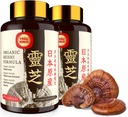 Japonesa Reishi Mushroom Suplemento 800mg con Reishi Mushroom Extracto 500mg " Shell-Broken Spores 200mg,Organic Mushroom Capsules for Immune System - Real Fruiting Body (Pack of 2)