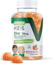 Viteey Zinc para niños Gummies 10mg, con vitamina C &amp; Echinacea - Soporte inmunitario, potente antioxidante natural, niños Zinc vitamina Suplemento - Vegan, Gelatin Gratis - Tasty Chewable Orange Flavor Gummy