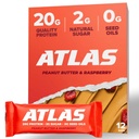 Atlas Protein Bar, 20g Protein, 1g Azúcar, Ingredientes Limpios, Gluten Free (Peanut Butter Raspberry, 12 Conde (Pack of 1))