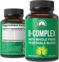 Vitamina B Complejo cápsulas + Pan comido completo de 25 verduras y frutas para la absorción máxima. Best Vegan B-Complex Suplemento con vitamina B1, B2, B3, B5, B6, B7, B9 y B12. 90 cápsulas. Energy Boost