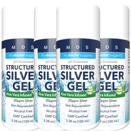 Extra Strength Colloidal Silver Gel 30ppm con Aloe Vera - pH Balanced Structured Silver - Triple Strength Soothe ' Relieve - Easy Pump Bottle, 3.38Oz (4 Pack)