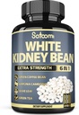 Satoomi 6in1 White Kidney Bean Extract Capsules - 6 Month Supply - Extra Blend with Olive Leaf, Green Coffee Bean & Green Tea - 180 Counts