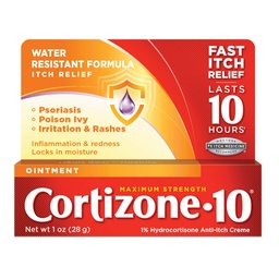 Cortizone 10 Intento de fuerza máxima 1 oz., 1% de ungüento de hidrocortisona para Itch Relief - Embalaje Mayo Vary