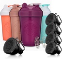 GOMOYO Fitness Bundle - 4-Pack Shaker Botellas con Agitator + 5-Pack Funnels Protein con Carabiner, BPA-Free &amp; Dishwasher Safe