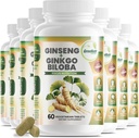 GreeNatr Ginko Biloba &amp; Panax Ginseng Supplement - Red Ginseng Brain Supplement for Memory and Focus - Ginkgo Biloba Supplements for Good Vision, Immune System and Improved Blood Flow - 12 Bottles