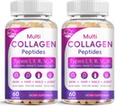 Multi Collagen Peptides Softgel - Tipo I, II, III, V, X - Péptidos de colágeno hidrolizado con biotina, vitamina C, ácido hialurónico, soporta uñas de pelo de piel, grano, no GMO, 60 Softgel, 2 Pack