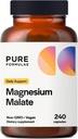 PureFormulas Magnesium Malate Capsules - Magnesio Chelated as Di-Magnesium Malate - Formulario altamente biodisponible para apoyar energía, salud ósea + recuperación muscular, malato de magnesio 360 mg - 240 cápsulas