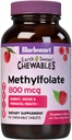 Bluebonnet EarthSweet Methylfolate 800 mcg Celular Active Coenzyme 5-MTHF L Methyl Folate Supplement - Prenatal & Energy Support* - Non-GMO, Vegan, Gluten-Free - Raspberry - 90 Chewable Tablets