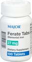 Major 27 mg Ferate Tabs - Ferrous Gluconate Elemental Iron Dietary Supplement - 100 Count (1 Pack)