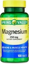 Magnesio de Spring Valley 250 mg - Suplemento dietético de Bone &amp; Muscle Health - 100 Tablets
