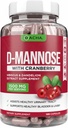 Natural D-Mannose Capsules 4-in-1 Formula - 120 CAPS, 1500 MG Cranberry, Dandelion, Hibiscus Flower Extract, Pills for Supporting Bladder and Urinary Tract Health