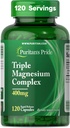 Complejo de magnesio triple de Puritan con óxido de magnesio, aspartato y citrato 400mg, suplemento dietético para músculo, corazón, nervio y soporte de hueso, 120 cápsulas de liberación rápida