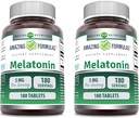 Amazing Formulas Melatonin Supplement | 5 Mg Per Serving | 180 Tablets | Non-GMO | Gluten Free | Made in USA | Pack of 2