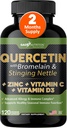 Quercetina con Vitamina C y Zinc - Nettle Quercetin - Quercetin 500mg - Quercetina con Bromelaina - Zinc Quercetina + Vitamina D3 - 120 Veggie Caps - (No-GMO, libre de gluten, Vegan) - 2 Month Supply