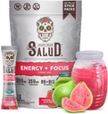 Salud 2-en-1 Bebida Energética Powder + Focus, Guava, Caffeine Orgánica, B6 + B12, Theanina, Packets de Bebida en Energía Limpia, Guayaba Agua Fresca Mix, Non-GMO, Gluten Free, Vegan, 1g de Sugar, (15 Servings)