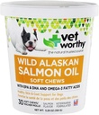 Vet Worthy Salmon Oil Skin and Coat Soft Chews for Dogs - Complemento de perro para soportar la piel sana y la piel hermosa - Suplemento de aceite de pescado con Omega 3 ácidos grasos - Salmon Flavor - 30 cerdas suaves