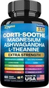 Zoyava Corti-Soothe Cortisol Suplemento Magnesium Glycinate 200mg L-Theanine 150mg Ashwagandha 150mg Phosphatidylserine Cortisol Manager Lions Mane Ginkgo Biloba Bacopa Monnieri Valerian Root 60 Caps