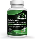 Halalways Calcio/Vitamin D Certified Halal Supplement Bone Health Support, con Calcio &amp; Vitamina D, Suplemento dietético, Suplementos de vitaminas, para hombres &amp; mujeres, (650 mg de calcio, vitamina D 10mcg)