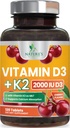 Vitamina D3 K2 2000 UI Plus con K2 (MK-7) 75 mcg - Vitaminas D & K Suplemento Complejo para el Hueso, Dientes, Muscle, Calcio Absorción, Apoyos Immune & Corazón Salud, Fórmula Chewable No GMO - 120 Tabletas