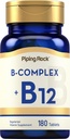 Piping Rock Vitamina B Complejo tención 180 Tablets Silencio con B12 Silencio Vegetariano, No GMO, Soy Suplemento Gratis