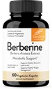 Sandhu's Berberine HCL Suplemento 500mg por cápsula con 97% Pure Berberis Aristata Extracto permanente 60 cuentan soportes Gestión de pesas &amp; Niveles de energía saludables vigentes Made in USA, Vegetarian, Non-GMO, Gluten Free