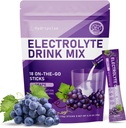 Electrolytes Powder Packets - Azúcar gratis, naturalmente saboreado, 10 Electrolitos &amp; Vitaminas Electrolyte Drink Mix - Grape Flavors, Keto Friendly, Vegan, Non- GMO, 18 Packets