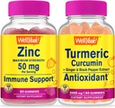 WellSí Zinc + Turmeric Curcumin, Gummies Bundle - Gran Tasting, Suplemento de vitaminas, Gluten Gratis, GMO Gratis, Chewable Gummy