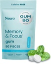 Neuro Memory & Focus Gum (90 piezas) - Dicaf &amp; Sugar Gratis con Ginseng americano, L theanine, Vitamina B12 &amp; Vitamina B6 para alerta mental - Suplementos cerebrales para memoria y foco - Peppermint Flavor