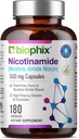 biofijo B-3 Nicotinamida 500 mg 180 Caps - Niacina Niacina libre de fluido natural Fórmula - Apoyo a la salud de células de la piel