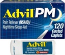 Advil PM Dolor Aliviador de Dolor y Noche de la Ayuda para el sueño, Ibuprofeno para Alivio del Dolor y Diphenhydramine Citrate para una Ayuda para el sueño - 120 Coated Caplets y Reliever del Dolor y Reductor de la fiebre, 10 Contar Tablas