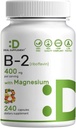 SUPLEMENTO DEAL Vitamina B2 400mg (Riboflavin)  sometida con Magnesium Glycinate 400mg, 240 cápsulas – 2 en 1 Apoyo Sistema Nervioso Saludable, Mood, Producción de Sangre y Energía, No GMO