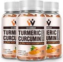 Gummies de Curcumina Turmérica con Ginger &amp; Black Pepper Extract - 3 Pack Tumeric Gummy Suplementos para Inflamación de Dolor Soporte de Salud Conjunto - Vegan, Orgánico, Gelatin-Free - para Adultos y Niños
