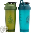 Hydra Cup ProFlow [2 Pack] 28 oz Shaker Botellas para Protein Shakes, Copas de Shaker con Ball Blender Whisk, Botella de Shaker con Handle, Viajar a Go, BPA Gratis (Green &amp; Blue, 2 Pack)
