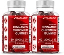 Gummies de cromo libre de azúcar con canela de Ceylán – 2000 mg Equivalente por ser (de Extracto 83 mg) – No Gluten-Free – 60 Gummies Vegan – 2 Pack