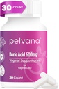 Pelvana Boric Acid Suppositories for Women 30 Count - for Vaginal Odor & Freshness, Feminine Hygiene & Wellness - Third-Party Lab Verified &amp; Bottled in The USA - Feminine Health Odor Solution
