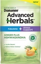 From the Makers of Dramamine, Advanced Herbals Ginger & Ashwagandha Lozenges, for Nausea Relief & Stress Support, Tropical Fruit and Ginger Flavor, 20 Count