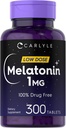 Carlyle Melatonin 1 mg  300 Low Dose Tablets ← Drug Free Aid ← Vegetarian, Non-GMO, Gluten Free