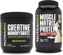 NutraBio Cretina Monohidrato, Desflavorado, (150 g) y Muscle Matrix Protein Powder, (Vanilla) Suplemento Bundle – Muscle Energy, Maximum Growth, Recovery, and Strength