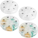Gran organizador semanal de píldoras - (Pack of 4) Cajas de píldoras diarias, organizador de píldoras redondas 7 días Container, Planificador de medicina, Recordador de píldoras, libre de BPA para píldoras Vitaminas, Suplementos y aceites de pescado