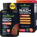 Suplemento NAD+ - 500 mg de NAD puro Plus for Energy, Focus, Skin " Anti-Aging Support - Gluten Free Non-GMO NAD Supplements for Women " Men (60 Count (Pack of 1), NAD+ Resveratrol)