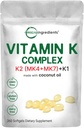 Micro Ingredientes Super Complejo de Vitamina K (K2 MK7 + MK4 & K1), 360 Aceite de coco Softgles ← Fácilmente Absorbed K Vitaminas, Complejo de Menaquinona Activa