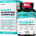 Nootrix Smart Mushrooms Complejo Suplemento ← Soporta Memoria, Enfoque Mental, Salud Cognitiva &energía TEN 27.000mg Mushrooms orgánicos ANTE Lions Mane, Reishi, Cordyceps, Chaga & Turquía Tail TEN 120 Capsules