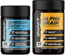 ONNIT Premium Alpha Brain Bundle - Suplemento Nootropic Brain (90 Cuenta) para Focus, Concentration &amp; Memory + Shroom Tech Sport para el ejercicio, Energía y rendimiento cardiovascular (28 Cuenta)