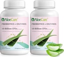 AloeCure Daily Probiotics 10 Billion CFU for Digestive Support 8 Strains, 6 Prebiotics & Enzymes - Suplemento Digestivo con Bromelain for Women &amp; Men - Gut Support, Digestive Relief, 30 Caps x 2btls