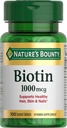 Biotina Bounty de la naturaleza, apoya el metabolismo para la energía y el cabello saludable, la piel y las uñas, 1000 mcg, 100 Tablets