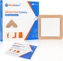 Silicona Foam Dressing with Gentle Adhesive Border 6'x6'', Bed Sore Pressure Ulcer Leg Ulcer Silicone Wound Bandage, High Absorbency Waterproof, 5 Pack by NeueHaut